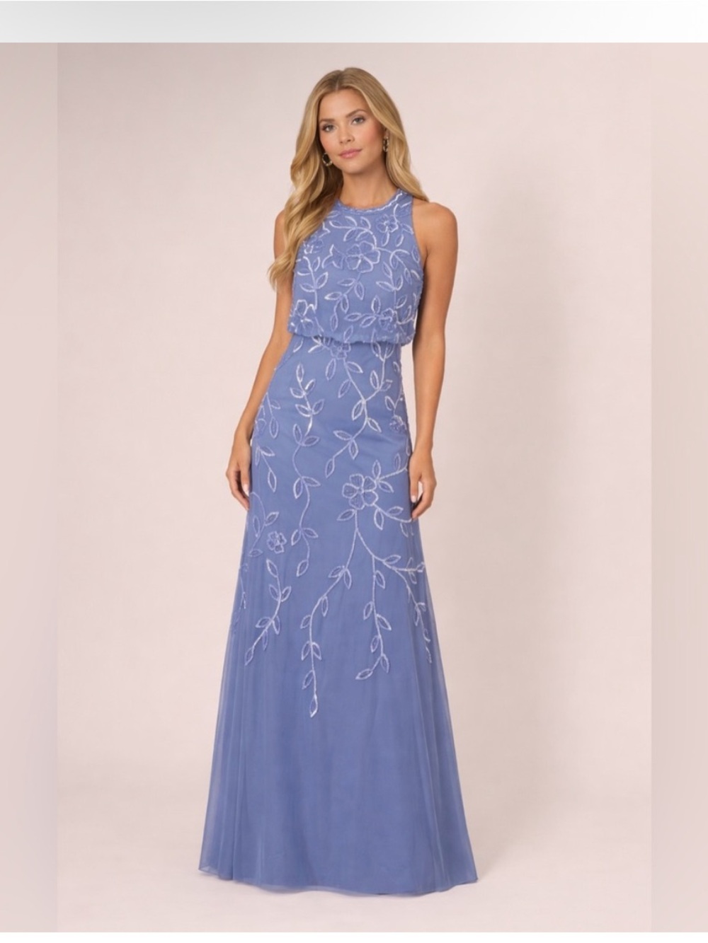 Adrianna Papell French Blue Beaded Gown Size 8 NWT Formal Evening Dress GALA MOB
